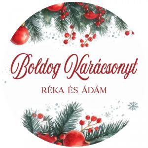 Karácsonyi matrica - Egyedi szöveggel ellátott személyre szabott- piros díszgömbös