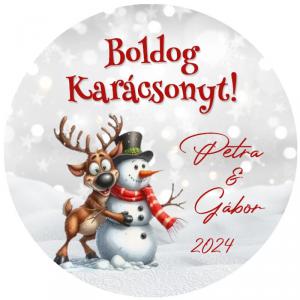 Karácsonyi matrica - Egyedi szöveggel ellátott személyre szabott- szarvas hóemberrel