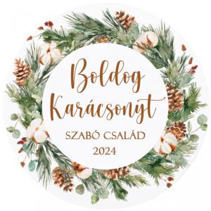Karácsonyi matrica - Egyedi szöveggel ellátott személyre szabott- zöld koszorú