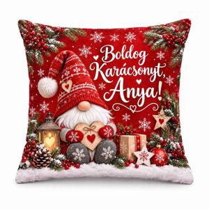 Karácsonyi Nagy Plüss Párna Anya 45x45cm - Boldog Karácsonyt Anya! Gnóm Manós Mintával