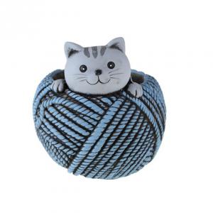 Kaspó cica kő 17.3*17.2*18.3cm kék