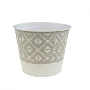 Kaspó fém 11.5/8.5*H9.5cm mintás krém