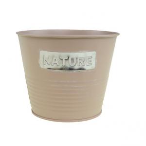 Kaspó fém 11.5/8.5*H9.5cm nature felirattal rózsaszín