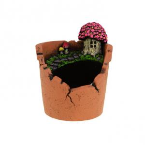 Kaspó kő 13.8*13.3*16.4cm házikóval rozsda