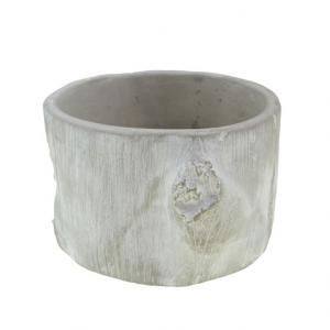 Kaspó kő 14*13,5*9,5cm fatörzs mintás mosott fehér