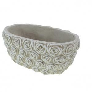 Kaspó kő 22,5*13*10cm rózsa mintás szürke