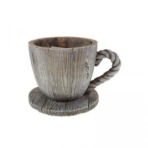 Kaspó kő csésze 11*9*7,5cm fa mintás szürke
