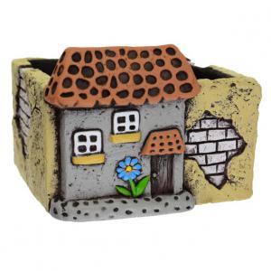 Kaspó kő szögletes 12.9*12.8*9cm házzal krém