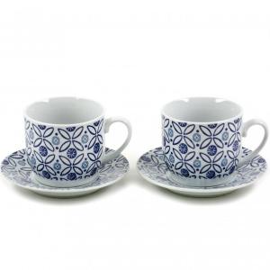 Kávés csésze és alj szett – 2+2 db kék geometriai mintás