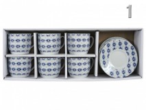 Kávés csésze és alj szett – 6+6 db kék geometriai mintás