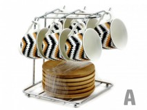 Kávés szett állványon 6 fő részére 6 csésze+6 csészealj +1db állvány