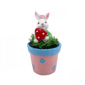 Kerámia nyúl + gomba vir.cserep rózsaszín 9,5cm