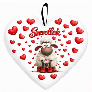 Kicsi szív párna (25×21 cm) Szeretlek egy életen át | Bárányos szerelmes párna Valentin Napi Ajándék
