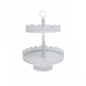Kínáló fém csipkés 2 szintes 20/25*35cm fehér