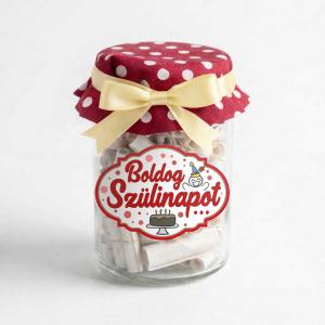 Kívánság Befőtt Születésnapra - Boldog Szülinapot felirattal Piros - Születésnapi Ajándék