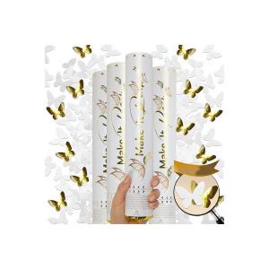 Konfetti kilövõ ágyú, fehér-arany pillangó , 30 cm