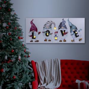 LED-es fali hangulatkép - Let it snow karácsonyi manók - 2 x AA, 40 x 30 cm