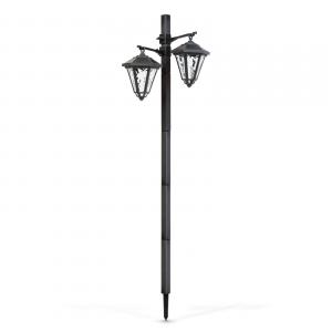 LED-es szolár lámpa - kandeláber - 137 cm - fekete - hidegfehér kétágú