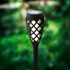 LED-es szolár lámpa - leszúrható - lángeffekt - 12 sárga LED - műanyag - fekete - 60 x 420 mm