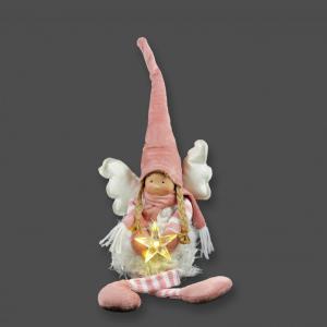 LEDes világító lógólábú plüss angyal rózsaszín/fehér 32cm 453451