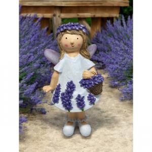 Levendula lány kosárral, szárnnyal 15cm