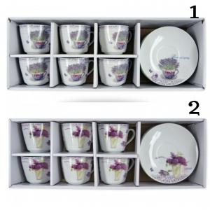 Levendulás kávés csésze és alj szett – 6+6 db fehér