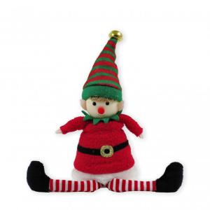 Lógólábú manó fiú/lány csengettyűs sapkában bordó/zöld 18cm  2f 058868