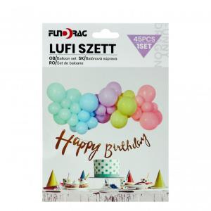 Lufi szett pasztell + Happy Birthday felirat 45db