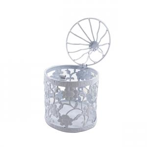 Madár kalitka fehér fém henger margaréta mintás 9x14cm