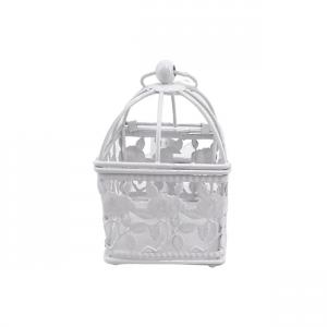 Madár kalitka, fehér fém szögletes rózsamintás 6,5x6,5x11cm db