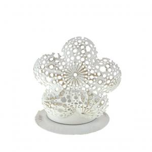 Mécsestartó virág fém áttört mintás 6*7cm talpon fehér