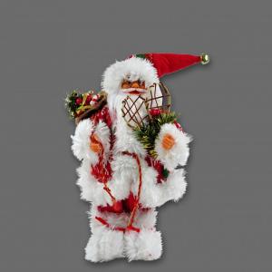 Mikulás 30cm fehér álló hótaposóval a kezében