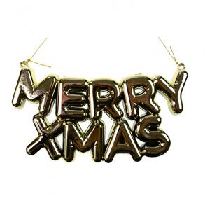 Műanyag dekoráció – lufit formáló „Merry Xmas”, arany, 1,5×20×10 cm, akasztható