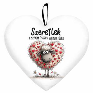 Nagy szív párna (45 cm) – Szeretlek a szívem összes szeretetével | Bárányos szerelmes ajándék valentin napra