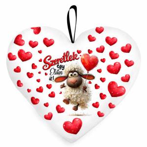 Nagy szív párna (45 cm) – „Szeretlek egy életen át” bárányos párna | Valentin Napi Ajándék