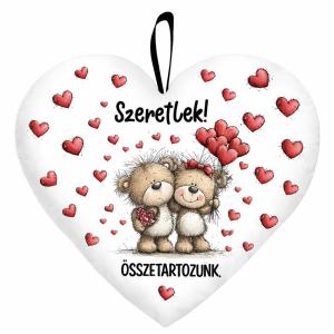 Nagy szív párna (45 cm) – Szeretlek, összetartozunk macis szerelmes ajándék valentin napra