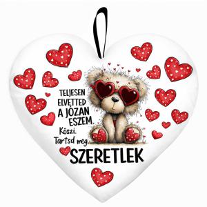Nagy szív párna (45 cm) – „Teljesen elvetted a józan eszem” macis párna | Valentin Napi Ajándék