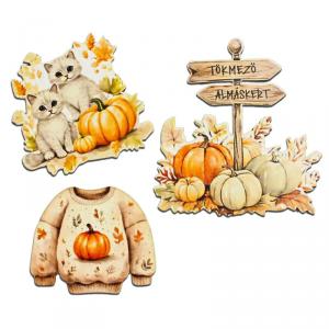 Nyomtatott dekorkarton - Rajzos útjelzős őszi dekor 3db/csomag
