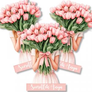 Nyomtatott dekorkarton - Tulipános lány 1db