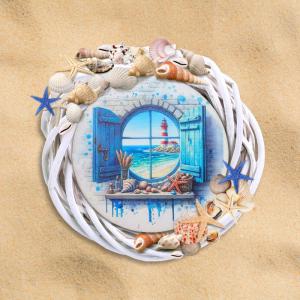 Nyomtatott fa koszorú közép - Tengeri lak 14,8cm