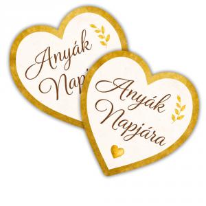 Nyomtatott fa tábla - Anyák napjára arany szív 9cm 1db