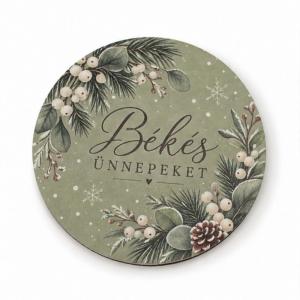 Nyomtatott fa tábla - Békés ünnepeket koszorúközép 11,8cm