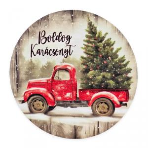 Nyomtatott fa tábla koszorú közép - Autós karácsonyi 14,8 cm nagy