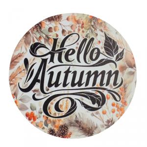 Nyomtatott fa tábla koszorú közép - Hello Autumn 14,8cm