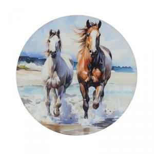 Nyomtatott fa tábla koszorú közép - Lovak tengerparton 11,8cm