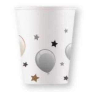 Papír pohár, arany-ezüst lufis, 2 dl, 8db/cs