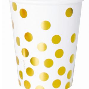 Papír pohár - arany, pöttyös, 270ml, 6 db/cs