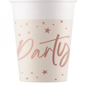 Papír pohár- party - rose gold csillagokkal, 200ml, 8 db/cs