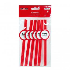 Papír szívószál Boldog Szülinapot 12db 19,5cm