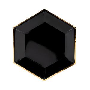 Papír tányér, fekete, ünnepi, arany szegéllyel, 23 cm 6db